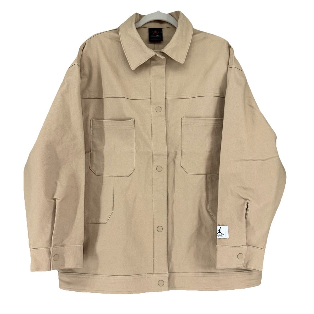 Nike Jordan Flight Woman's Small Oversized Trucker Jacket‎ In Beige/Khaki NWT